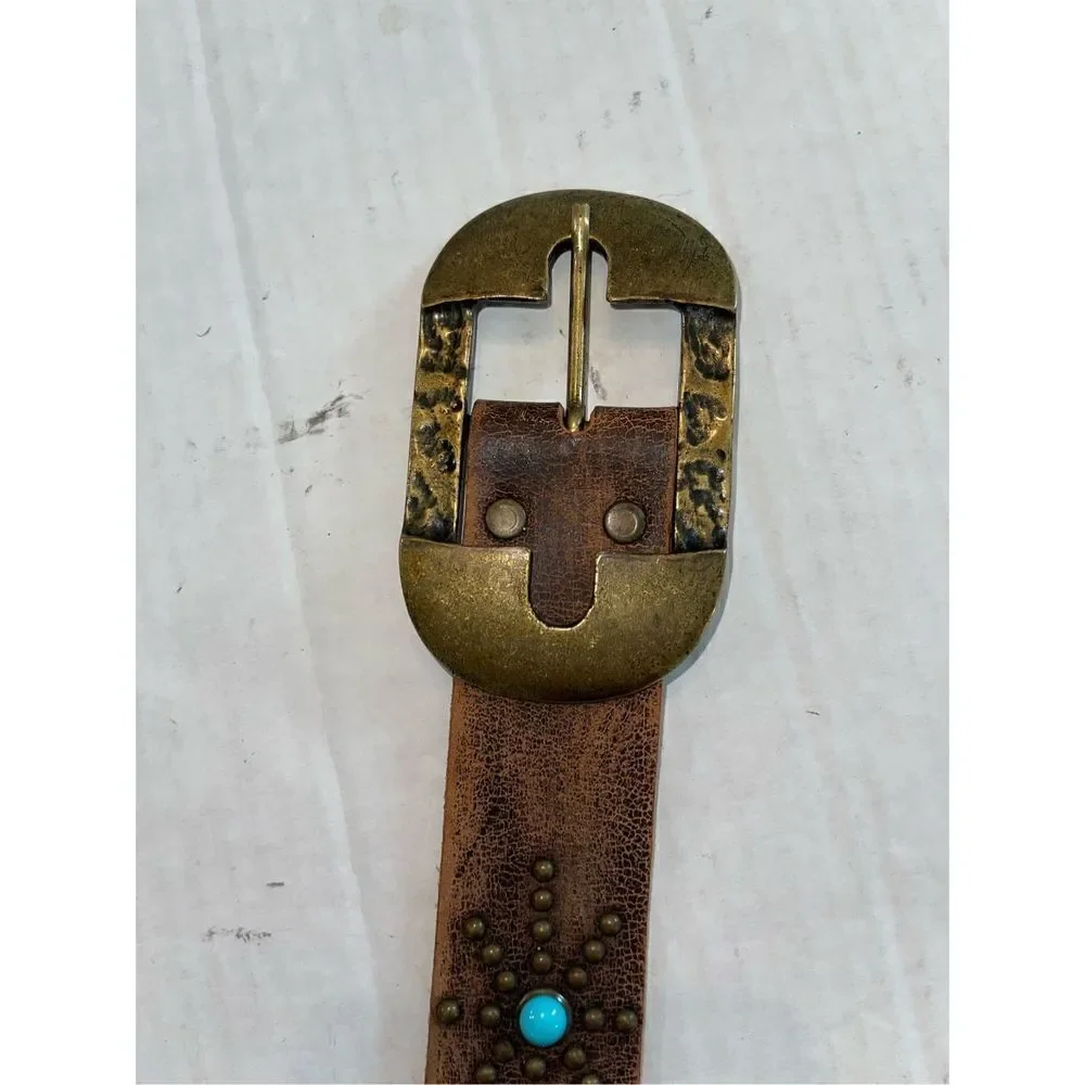 Women's Leather Rock‎ Belt Size34 Genuine Leather Brass Buckle And Accents